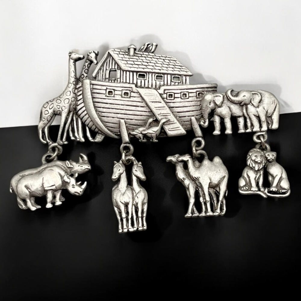 Vintage J.J. Jonette Noah’s Ark Brooch with Charms